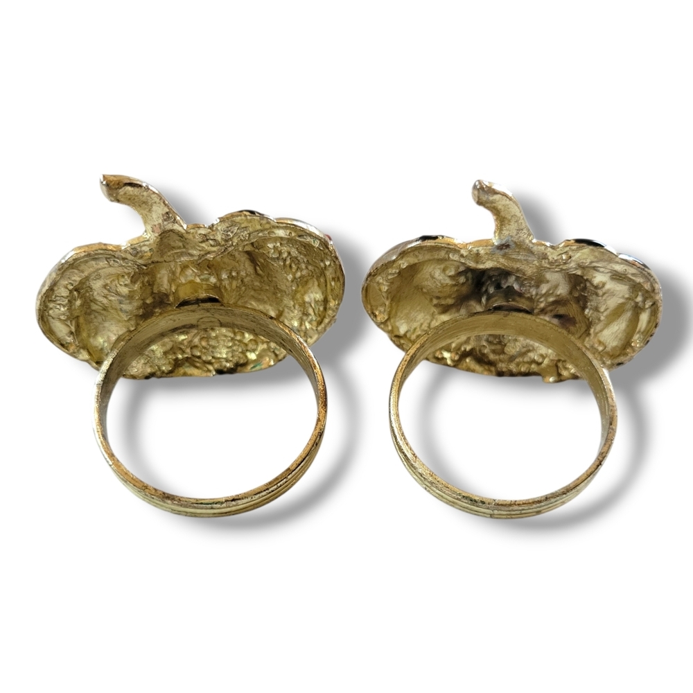 Tahari | Gold Tone Harlequin Rhinestone Pumpkin Napkin Holders (2 pc) - Picture 4 of 10